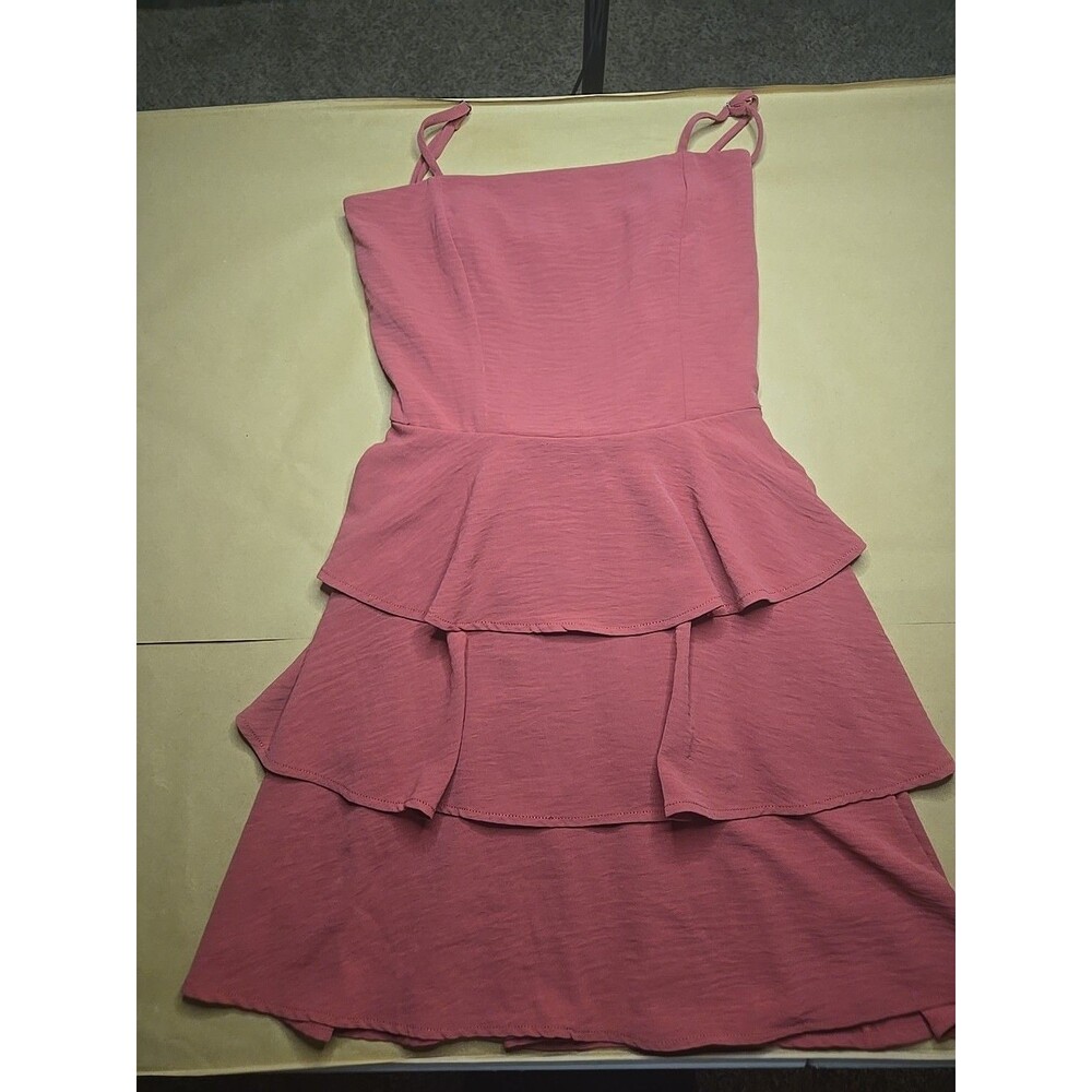 LOLA GRACE Ruffle Layered Dress XS Polyester Lined Rustic Red side zipper